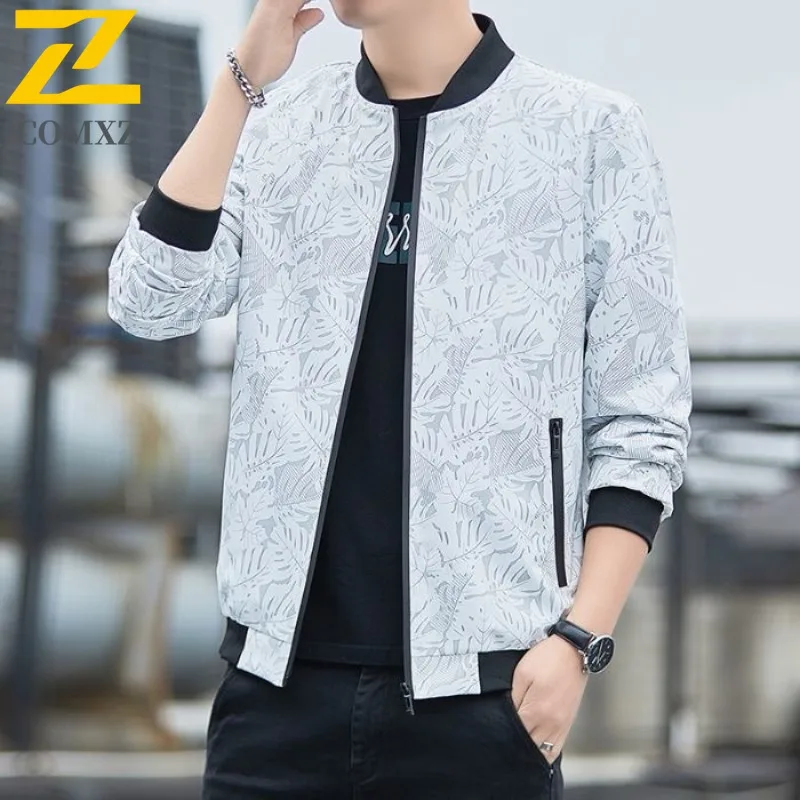 

COMXZ 2025 Мужская облегающая камуфляжная куртка с воротником-стойкой, весенне-осенняя молодежная куртка в бейсбольном стиле, модное повседневное легкое пальто