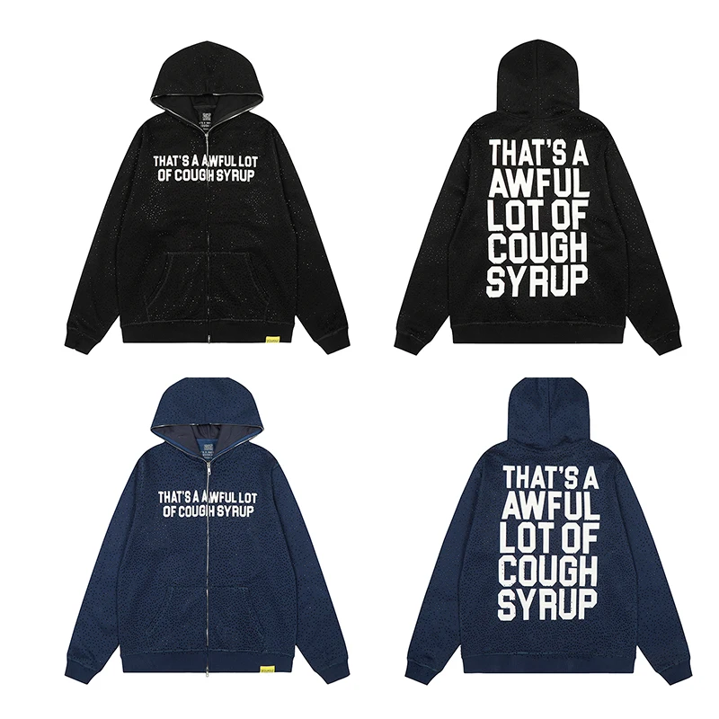 

Толстовка на молнии с капюшоном и стразами, с принтом «THATS A AWFUL LOT OF COUGH SYRUP», в стиле американского стритстайла, для мужчин и женщин
