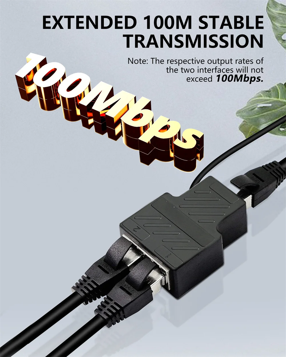 100Mbps RJ45 Ethernet Splitter 1 to 2 Network Extension with USB Power Cable 8P8C LAN Interface Internet Splitter Connector