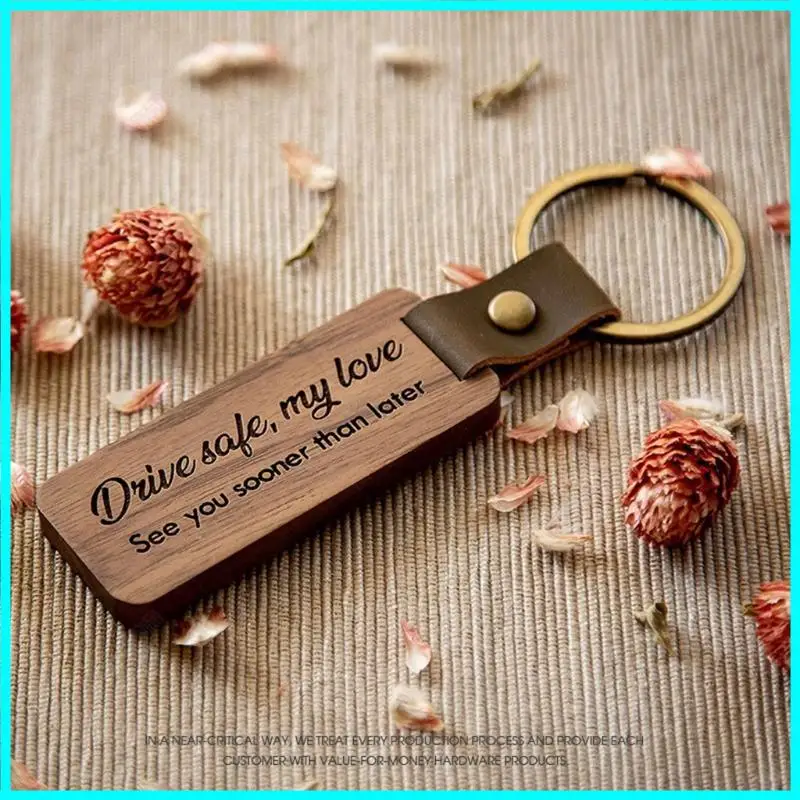 X6HE Blank Rectangle-Shaped Wooden Keychain Unfinished Keychain for Key Ring for