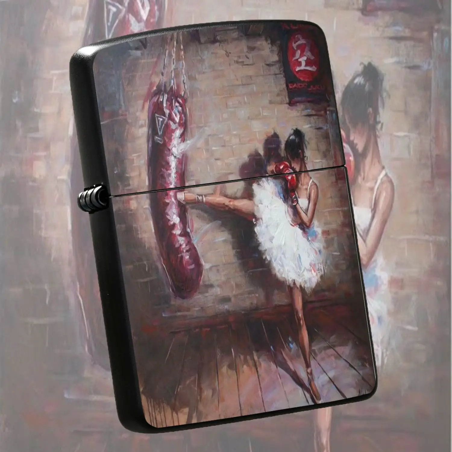 Artistic Oil Painting Style Ballerina Kick Boxing Patterned Lighter, Dynamic Unique Decorative Accessory, Ideal For Daily Casual Use, Outdoor Activities, Gifting On Various Occasions, Exquisite Trendy Portable Item With A Humorous And Inter
