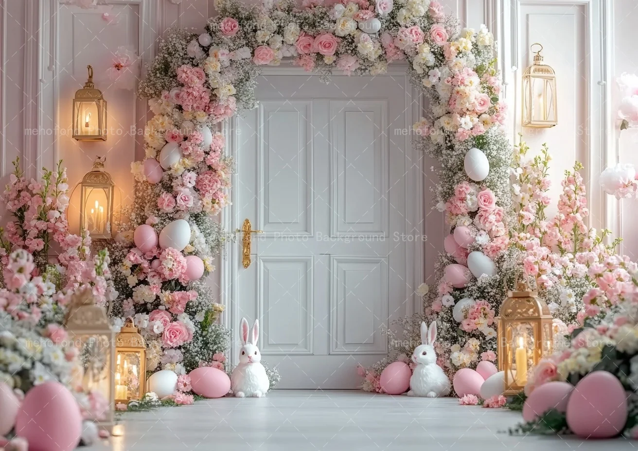 Mehofond Photography Background Spring Easter Colorful Egg Rabbit Lantern Balloon Flower Kids Family Portrait Backdrop Decor