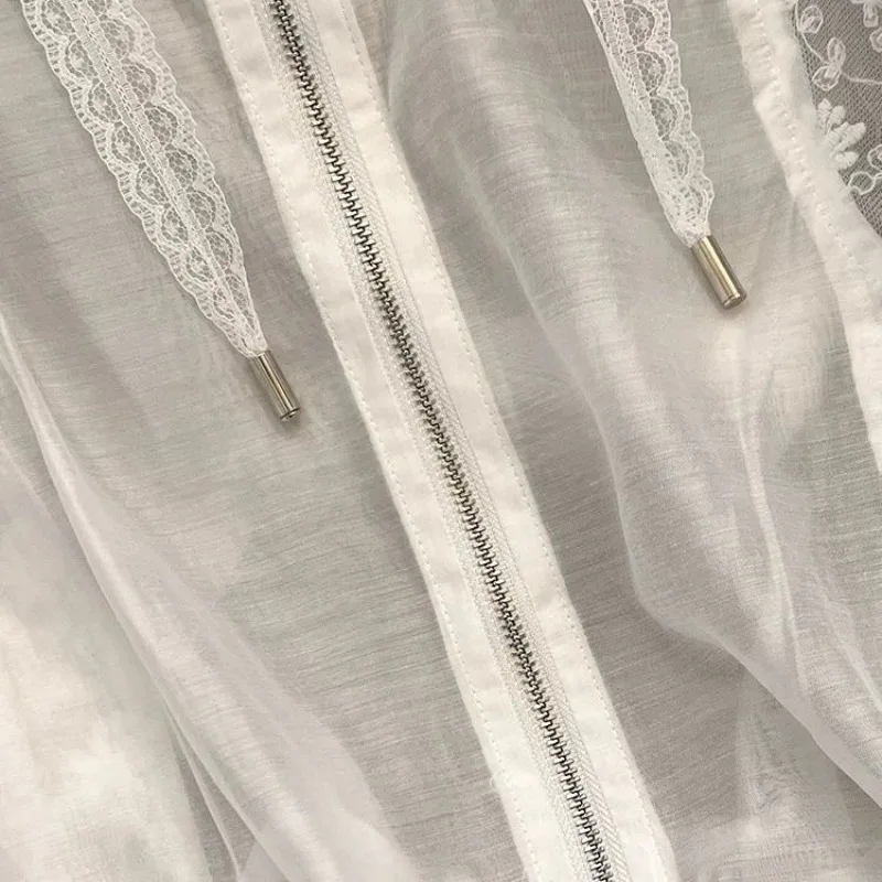 Women's White Sun Protection Clothing Cool Feel Fabric Embroidery Outerwear New Style Summer Lightweight Sun Protection Clothing