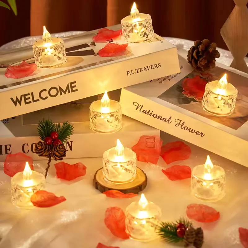 4/8/16Pcs Flameless LED Light Candles Crystal Candle Transparent Electronic Night Lamp for Wedding Valentine's Day Party Decor