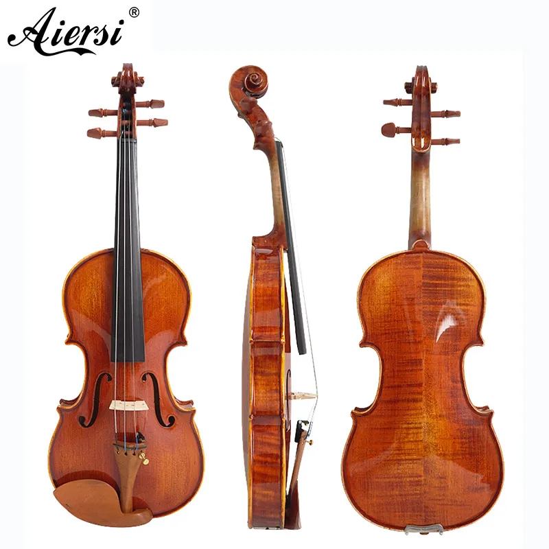 

Aiersi Handmade Professional Advanced Gloss Yellow Brown Solid Flame Violin With Jujubewood Accessory Model HVB01