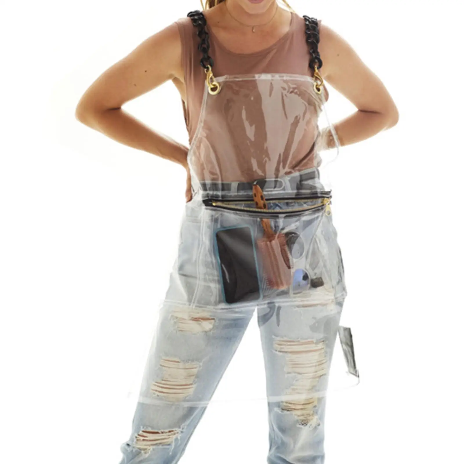 Easy Clean Waterproof Bib Apron with Adjustable Waist Strap for Kitchen BBQ Grilling Painting Serving Multipurpose Use