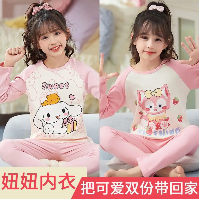 Комплект из 2 предметов с аниме Kuromi Cinnamoroll Kawaii Sanrio, нижнее белье, рубашка, брюки, комплект из двух предметов, милая домашняя пижама My Melody, подарки для детей