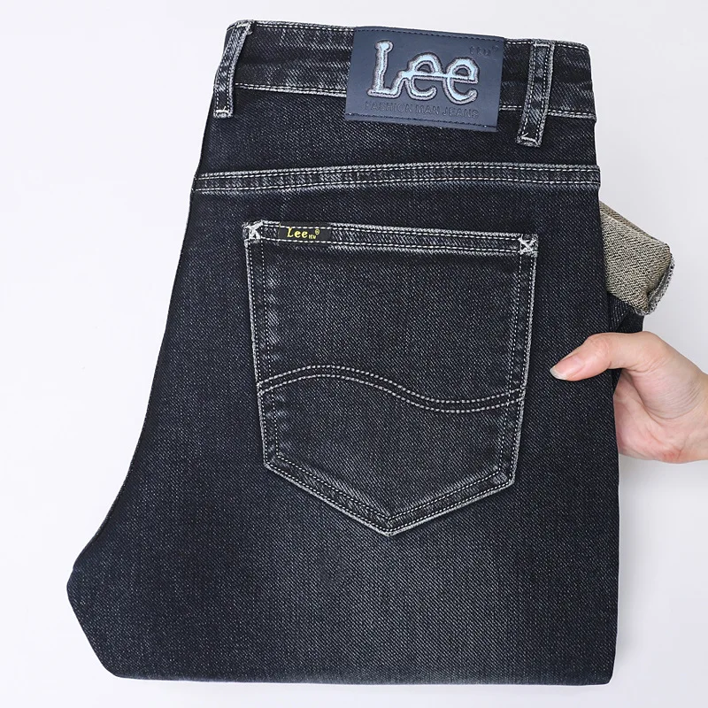 

Men's High Waist Loose Straight Leg Cotton Jeans Busin Casual Long Pants Comfortable Fit Fall Season Thiened Fce