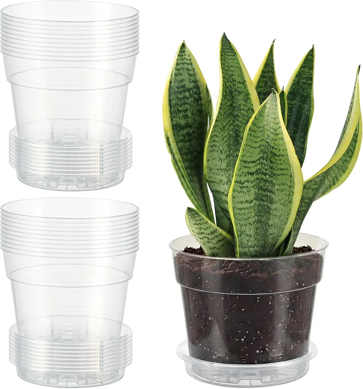 

20 Pack 6 in Clear Nursery Pots for Plants with Saucers, Thickened Plastic Plant Pots with Drainage Holes, Transparent S