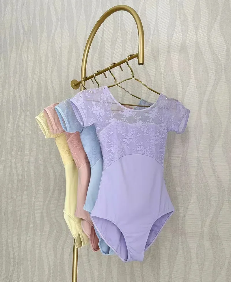 Short Sleeves Ballet Dance Leotard Adult High Quality Lace Design Dancing Jumpsuit Ballet Dance Practice Leotard Women