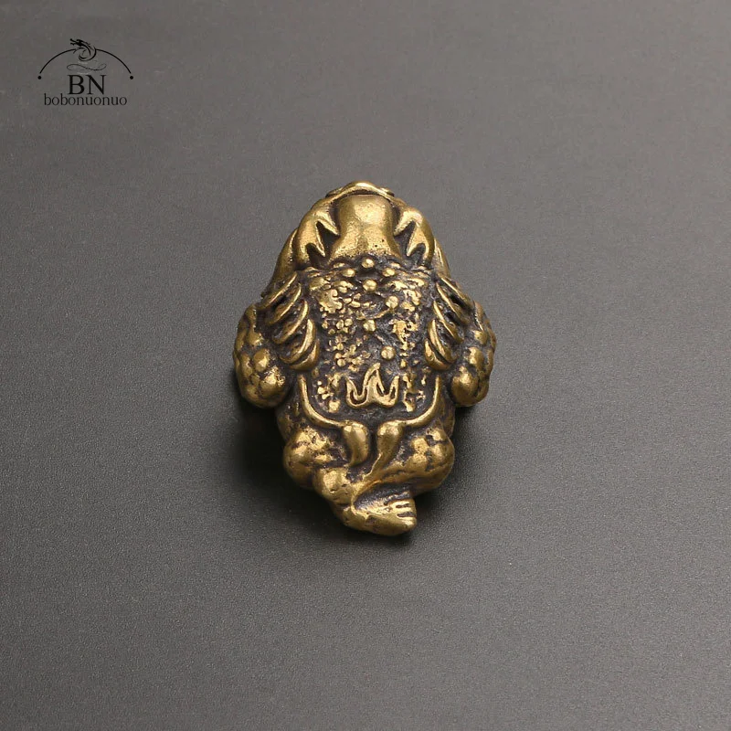 Copper Toad Ornament Antique Solid Brass Animal Figurines Miniatures Decorations Chinese Feng Shui Crafts Tea Pet Incense Holder