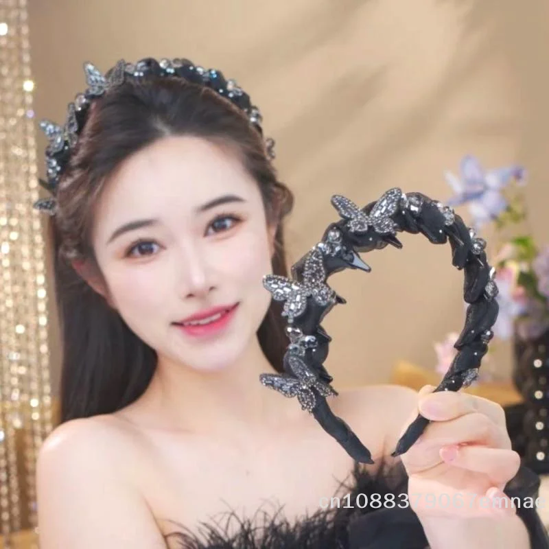 

[ZYAS]Temperament Elegant Crystal Butterfly Hair Hoop Korean Fashion Sweet Non-slip Headband Party Wedding Hair Accessories