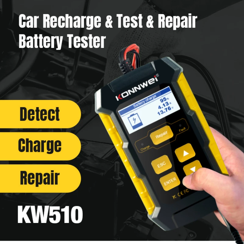 KONNWEI KW510 Full Automatic 12V Car Battery Tester Pulse Repair 5A Battery Chargers Wet Dry AGM Gel Lead Acid Car Repair Tool