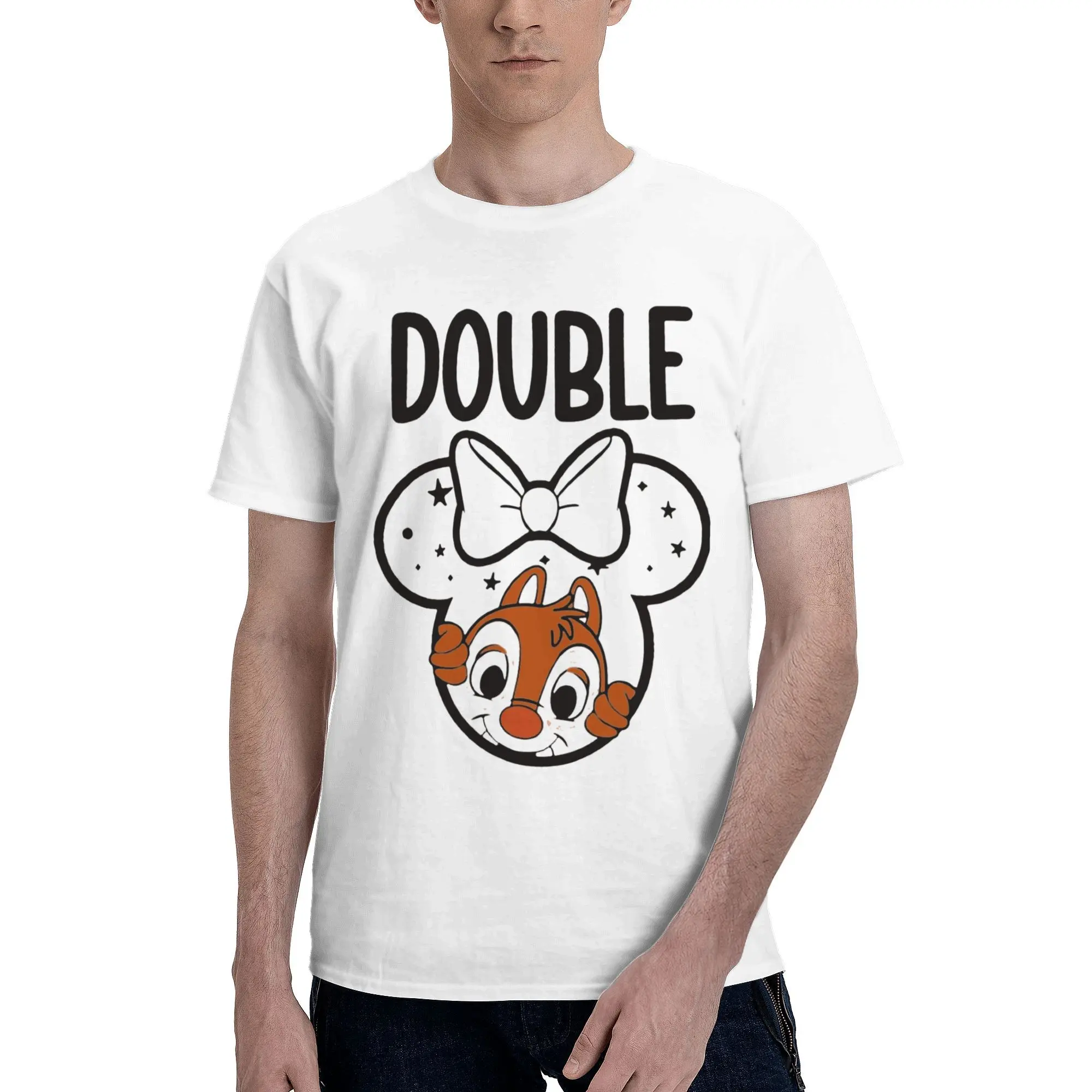 Chip N Dale TROUBLE  Pure Cotton T-Shirt For Man Summer  Y2K Retro T Shirts O-Neck Leisure Tee Shirt Plus Size Casual Tops