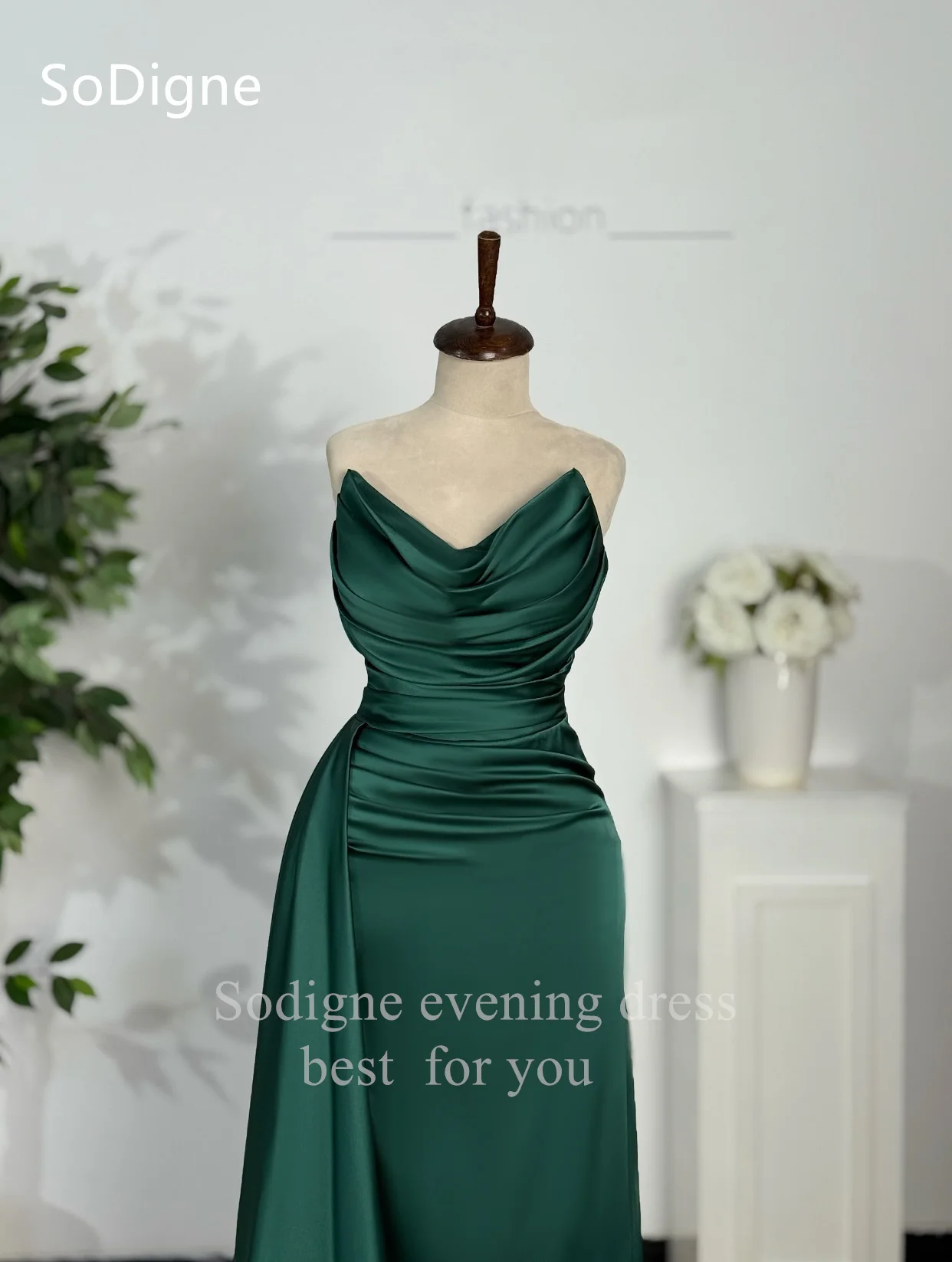 SoDigne Elegant Satin Evening Dresses Strapless Mermaid Pleated Party Dress Formal Occasion Prom Gowns Customized