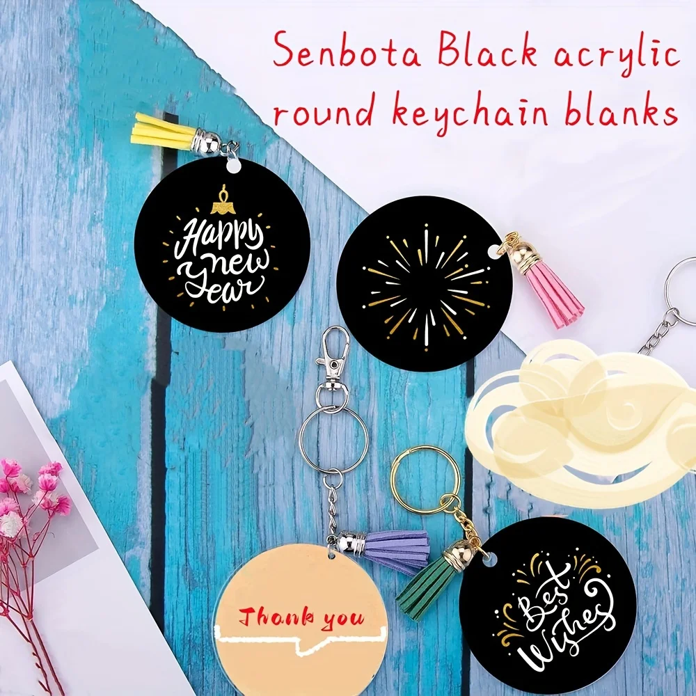 10/30PCS Round Acrylic Keychain Blanks Black Acrylic Ornament Blanks with Hole for DIY Projects Crafts Christmas Decor