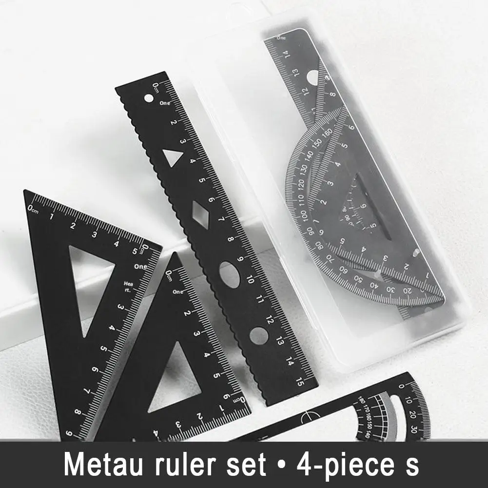4 In 1  Highly Flexible Metal Ruler Stationery Set Multifunctional Combination Ruler Triangle Protractor for Drawing