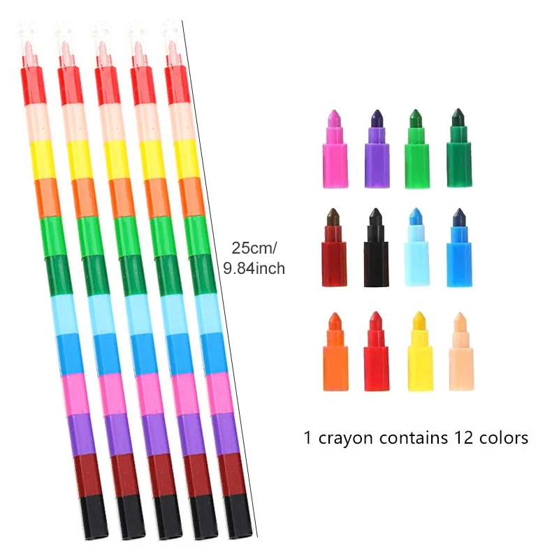 6/12/36pcs Creative Stackable Crayons Multi-Color Building Block Wax Crayons for Painting Art Class Scrapbooking DIY TMZ