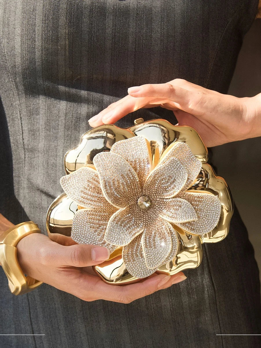 

Сумка-клатч UGALS Gold Shiny Water Diamond с цветочным узором, универсальная, вечерняя, акриловая, на плечо/через плечо, для молодежи