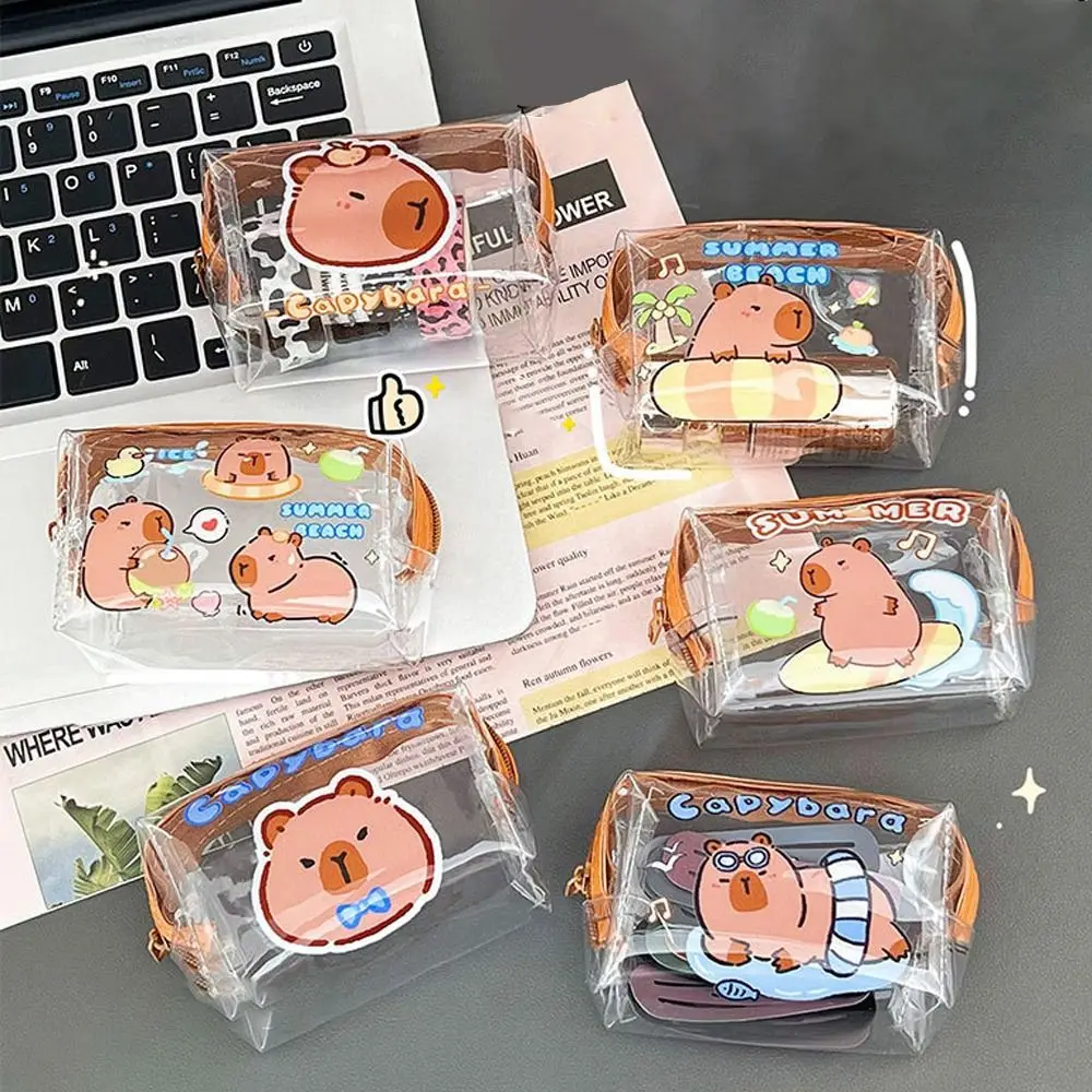 Cute PVC Transparent Coin Purse Smooth Zipper Cartoon Storage Bag Storage Pouch Makeup Bag
