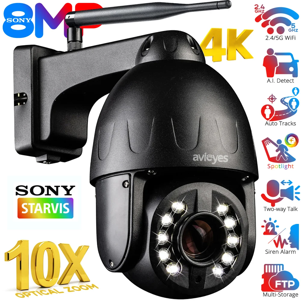 

4K 8MP Outdoor Speed Dome IP Camera 5X 10X Optical Zoom Humanoid Tracking Wifi PTZ Camera 5MP Color Night CCTV Surveillance Came