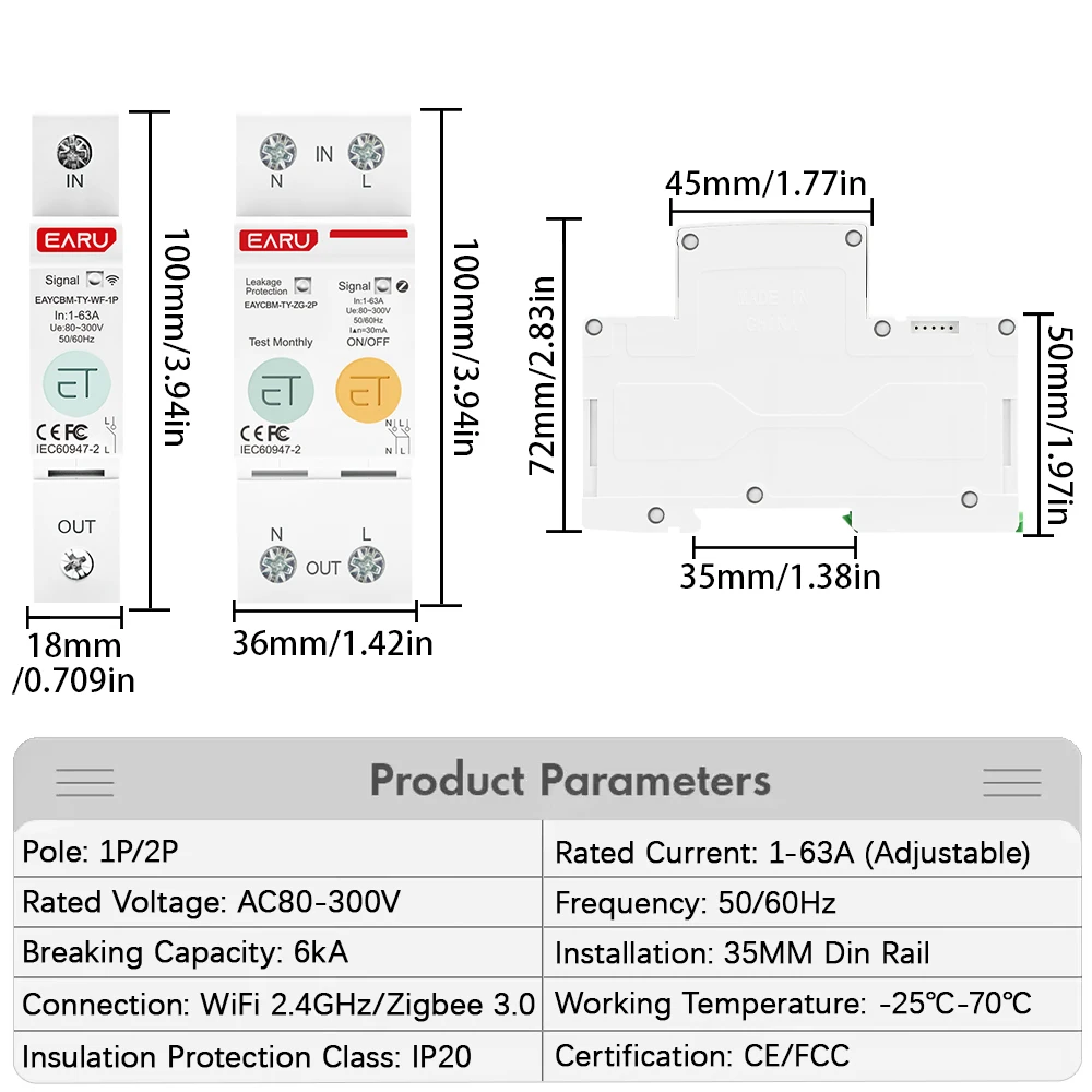 1/2P 63A Tuya WiFi ZigBee Smart Circuit Breaker MCB Switch Energy Meter Timer Relay kWh Voltage Current Protector Remote Control image 2