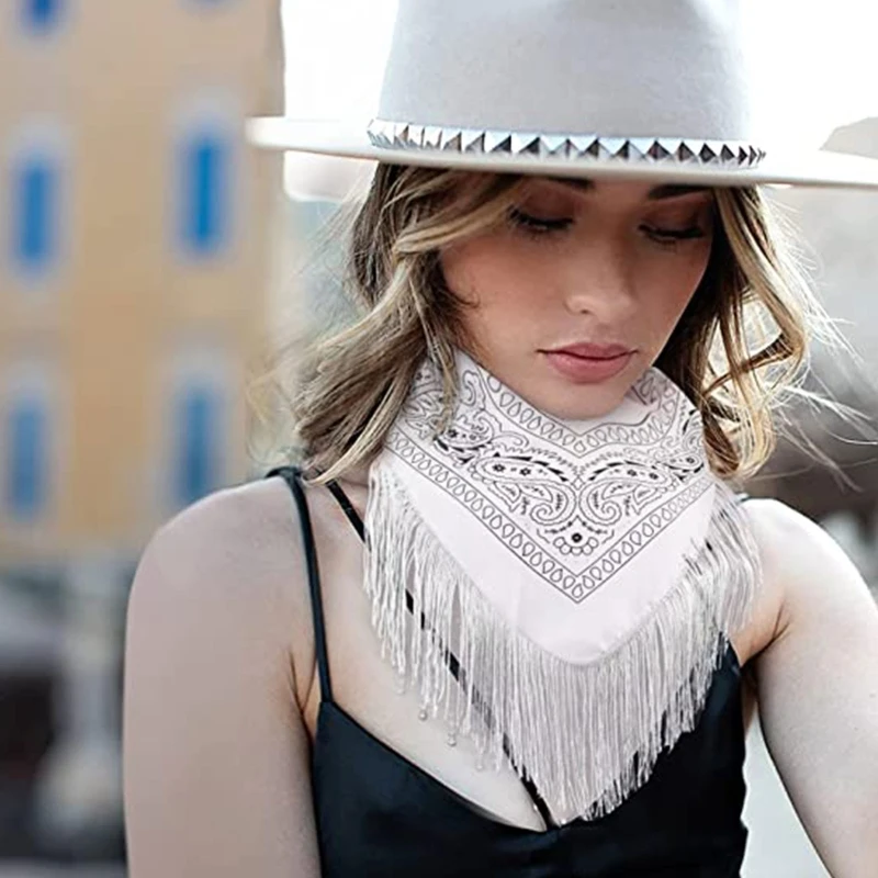 ZB91 Cowgirl Chủ Đề Bandanas Tua Bachelorette Bandanas Fringe Scarf Khăn quàng cổ Khăn quàng cổ