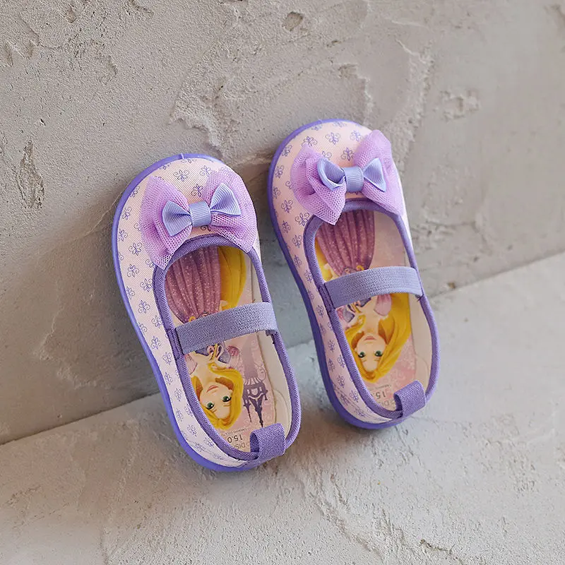 Disney Spring and autumn girl princess bow cartoon canvas shoes kindergarten frozen mickey single casual shoes