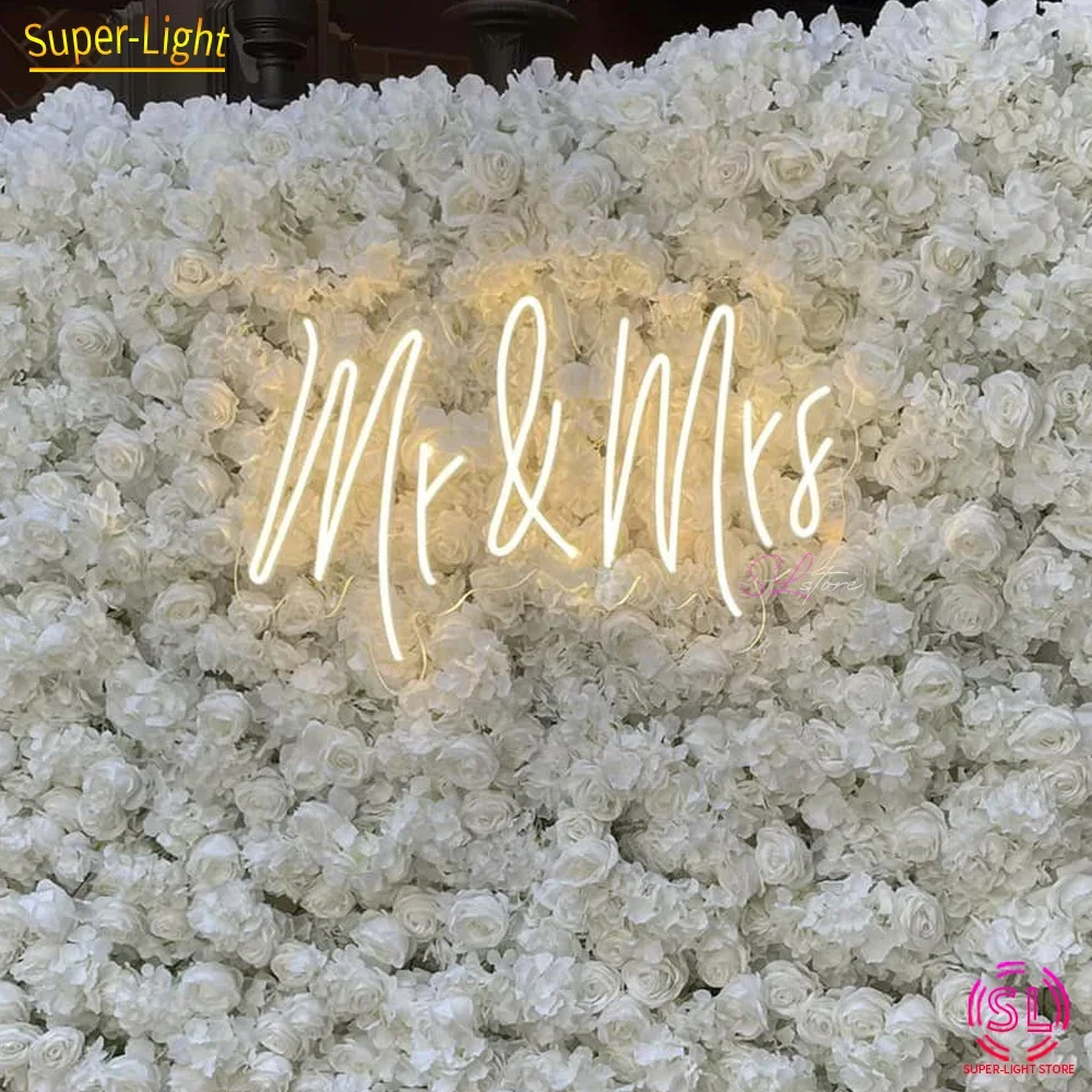 Custom Neon Mr Mrs Sign 55x35CM Flexible LED Signage Big LED Light Sign Mr and Mrs Neon Light for Wedding Wall Decoration