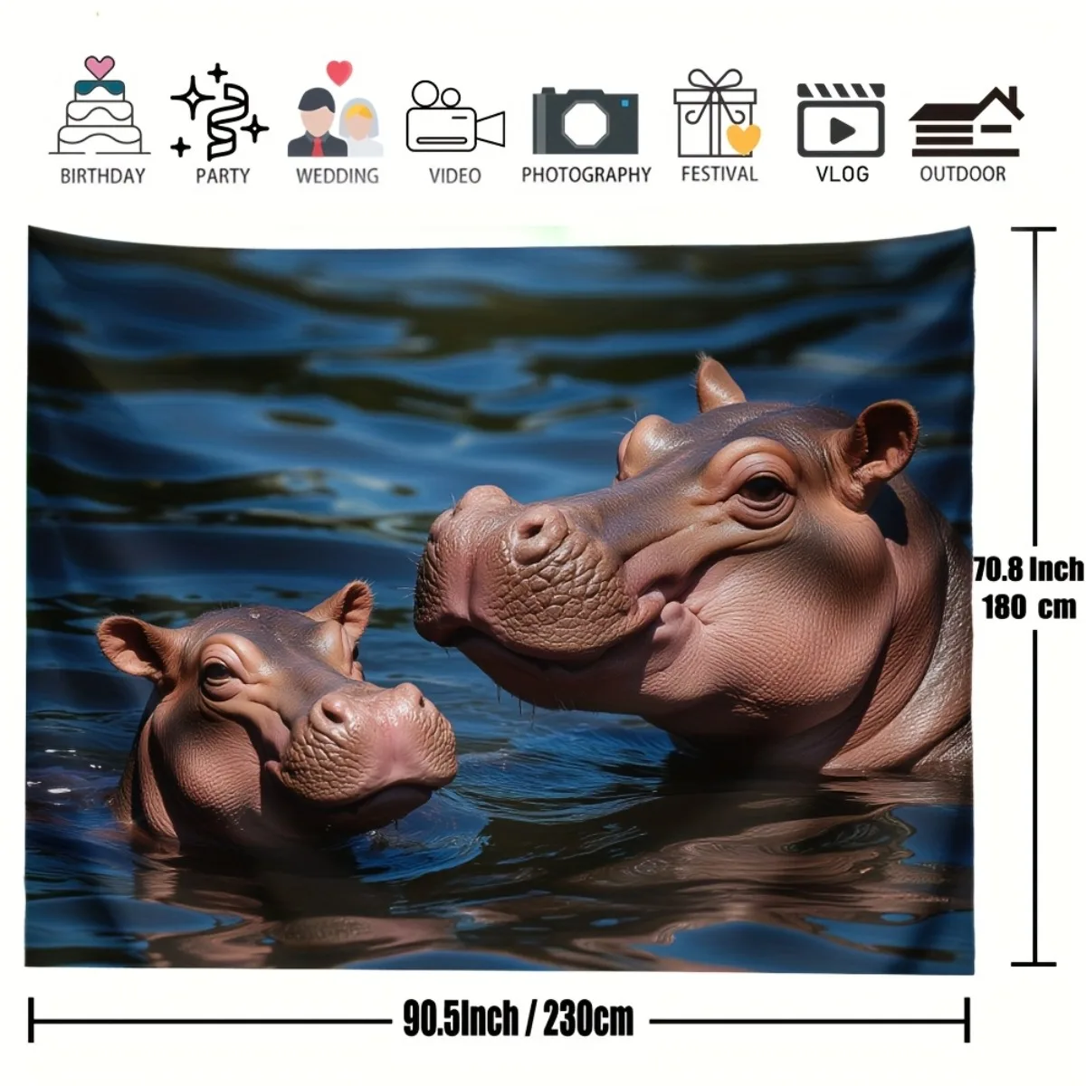 Realistic Safari Rhino Couple Tapestry Wall Hanging Jungle Animal Print Wildlife Home Decor Art 180x280cm