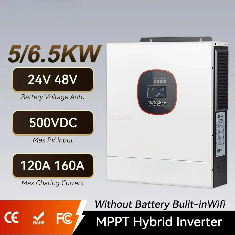 5KW 6.5KW Solar Hybrid Inverter 24V 48V 230Vac With MPPT 120A 160A Charging Controller Built-in WIFI Solar Inverter
