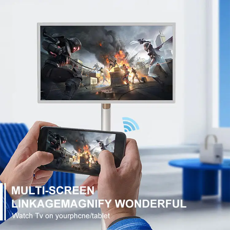 Stand Tv Follow by Me Smart Tv 21.5 Inch Incell Lcd Touch Screen Display Android 12 Indoor Portable Tv with Battery Rechargeable