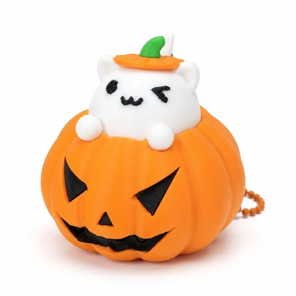 Cute Halloween Pumpkin Cat Clicker Keychain Creative Button Press 3D Printed Pendant Keyboard-style Orange Fidget Bag Accessory