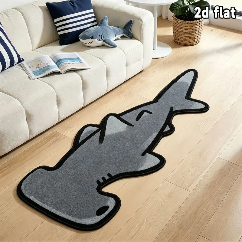 VIKAMA Shark Shaped Bedside Rug Non-Slip Soft Washable Playful Animal Floor Mat for Kids Room Living Room Home Decor