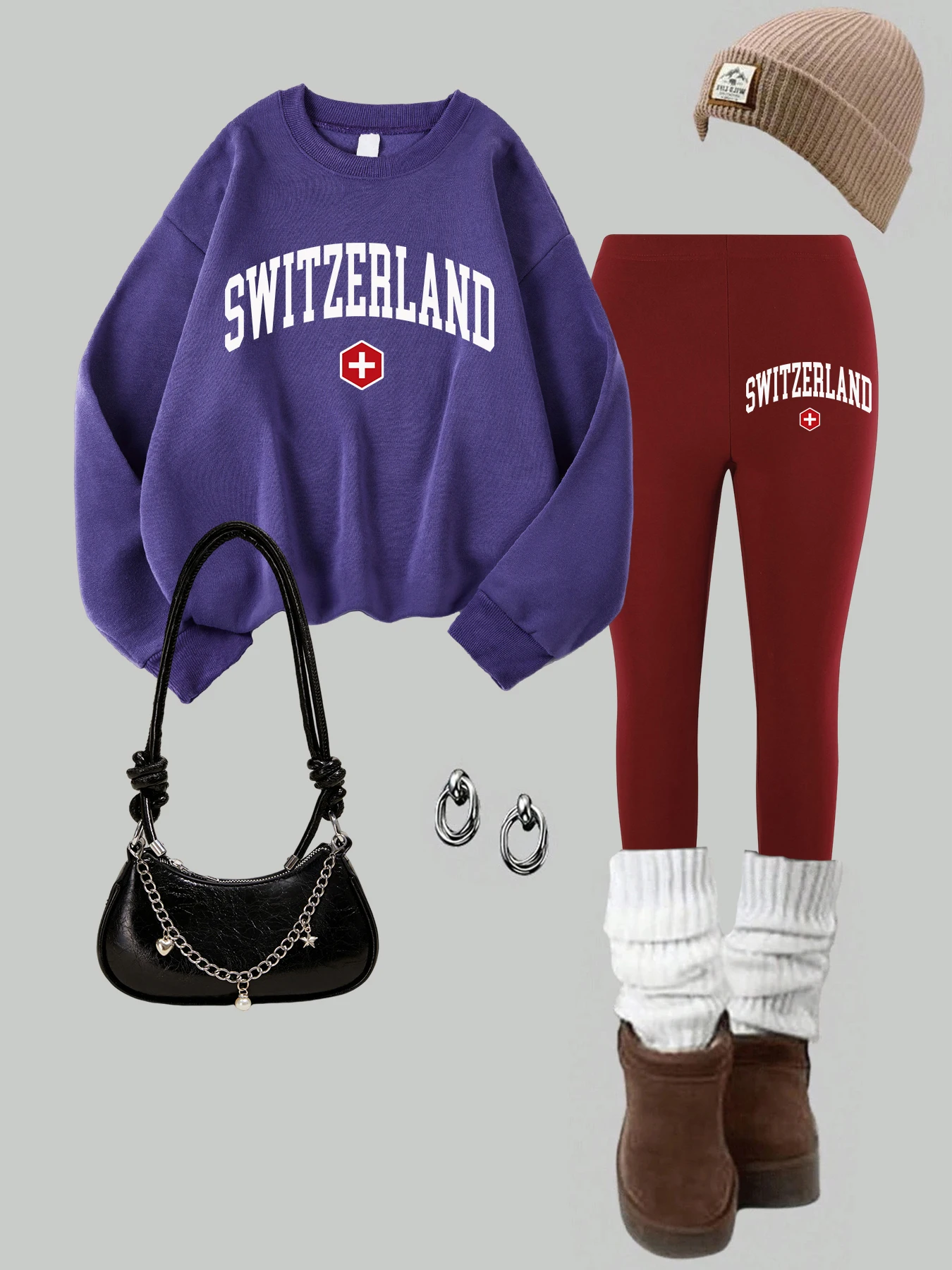 2 peça das mulheres eu amo madrid carta impressão sweatshirts leggings conjunto de inverno velo térmico hoodies calças rua roupas femininas