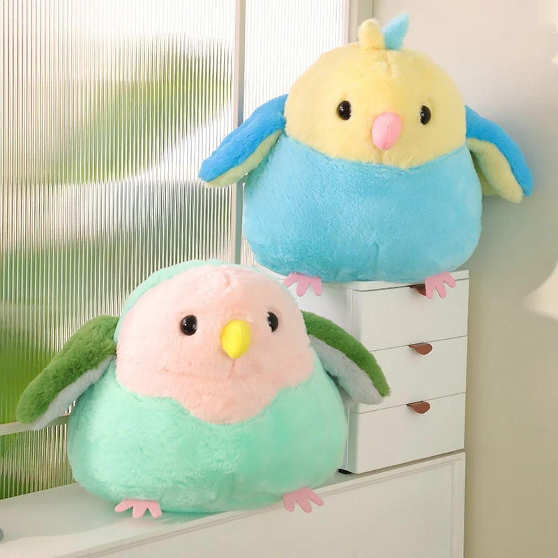 Kawaii Round Fat Parrot Plush Doll Pillow High Quality Blue Green Parrot Bird Plush Toy Home Decor Birthday Gifts For Girls Boys