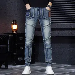 Pantalones vaqueros elásticos para hombre, jeans de mezclilla con múltiples bolsillos, bonitos y personalizados, nostálgicos, nuevo