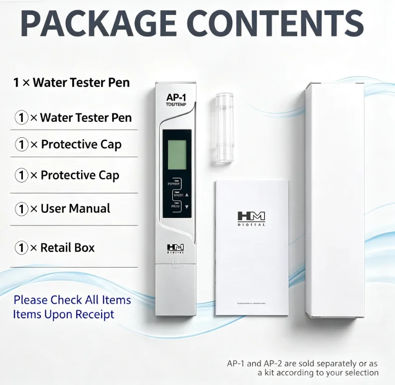 AP-1 AP-2 Water Quality Tester Kit, TDS Hardness Meter and EC Conductivity Meter, igital Water Test Pen with Temperature Display