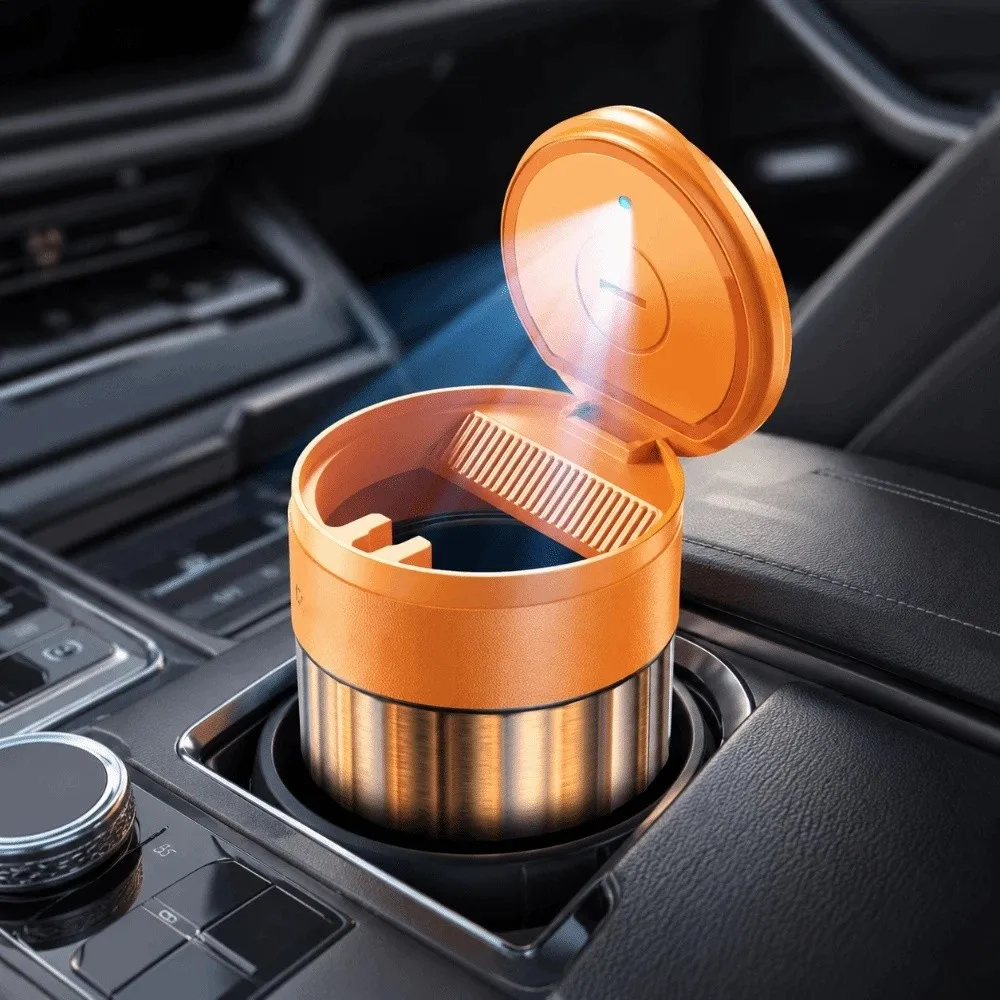 Heat Resistant Metal Liner Car Debris Storage Cup Sealed Lid Design Anti Powder Spill Car Cup Stable Placement