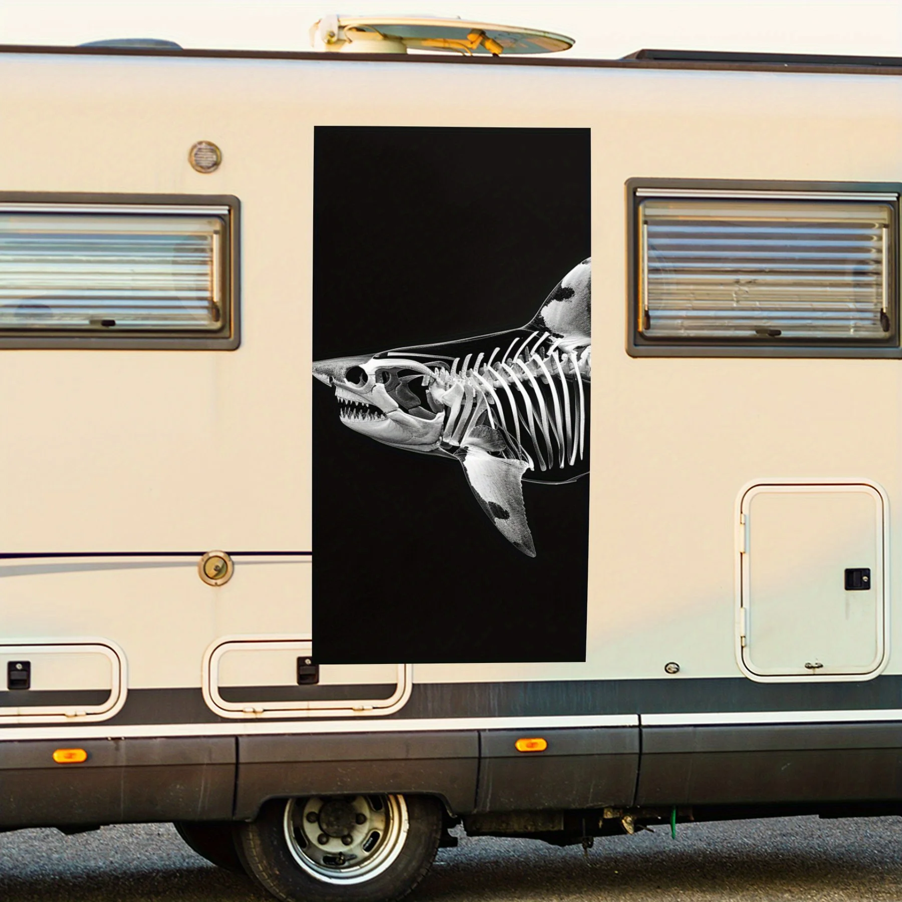 

Shark Skeleton Cool Motorhome Car Door Sticker PVC Self Waterproof Stick, Striking Auto Exterior Accessories Decor Protect Gift