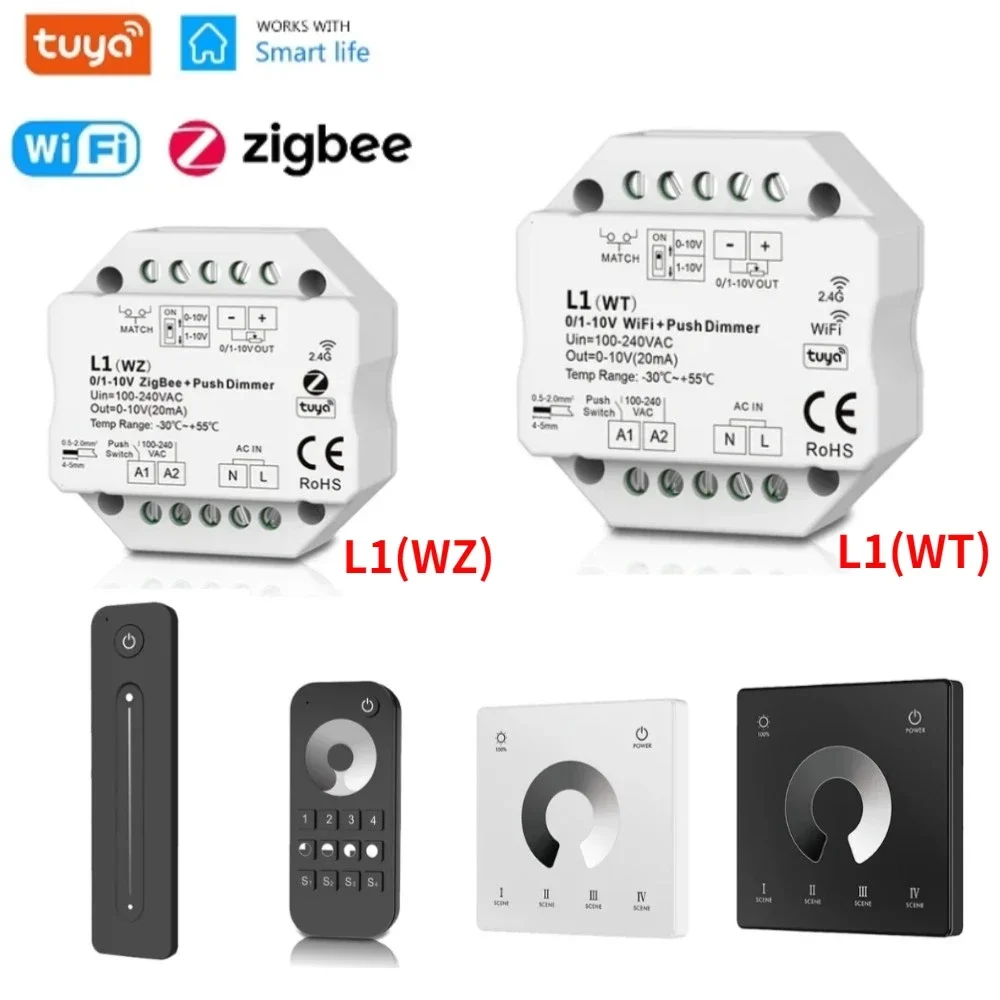 0/1-10V Ściemniacz LED Kontroler Ściemniacz Push Smart WiFi Zigbee Tuya R11/L1(WT)/L1(WZ)/RT6/TW1 Sterowanie aplikacją Smart Life 110V 220V 230V