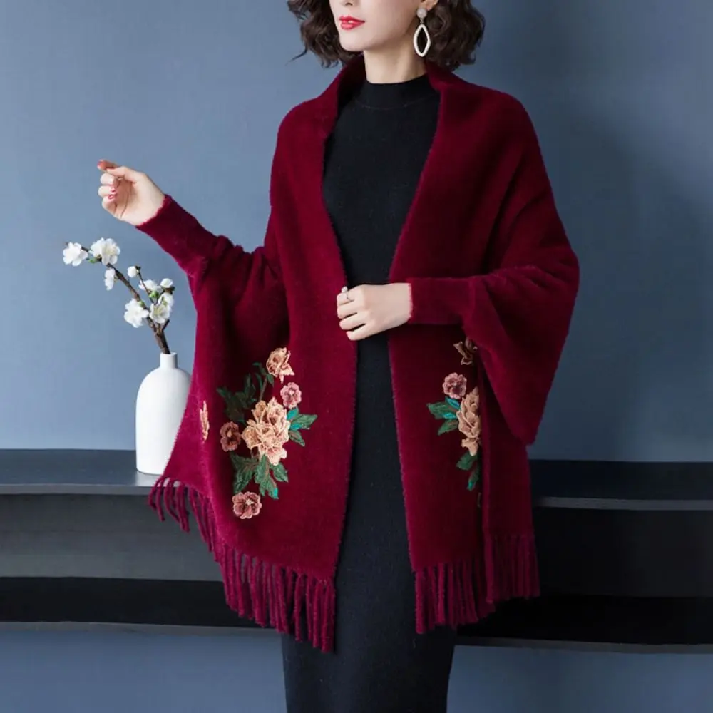 Vestidos de noite outono inverno bordado cachecol de caxemira engrossar hijab xale quente envolve cobertor pashmina