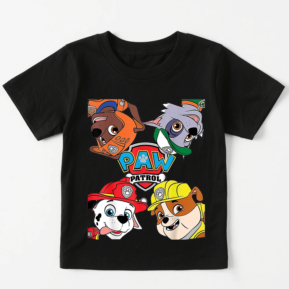 Paw Patrol Kids Cotton T Shirt Boys Girls Casual Short Sleeve Top Graphic Print Puppy Dog Cartoon Character Summer Clothing