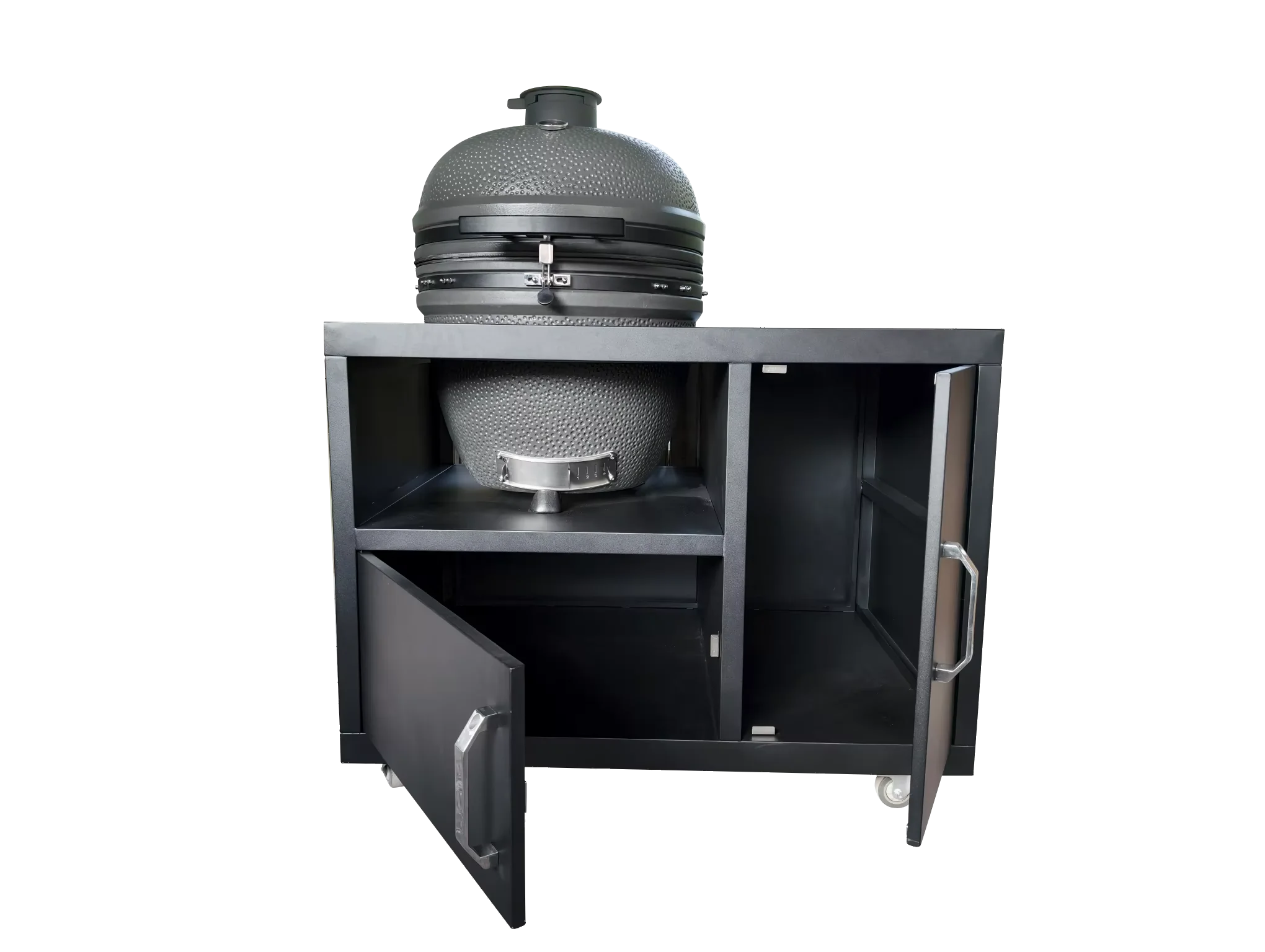 

23" Kamado Ceramic BBQ Grill with Heavy Duty Stainless Steel Table Charcoal Grill Smoker Outdoor Kitchen Setup