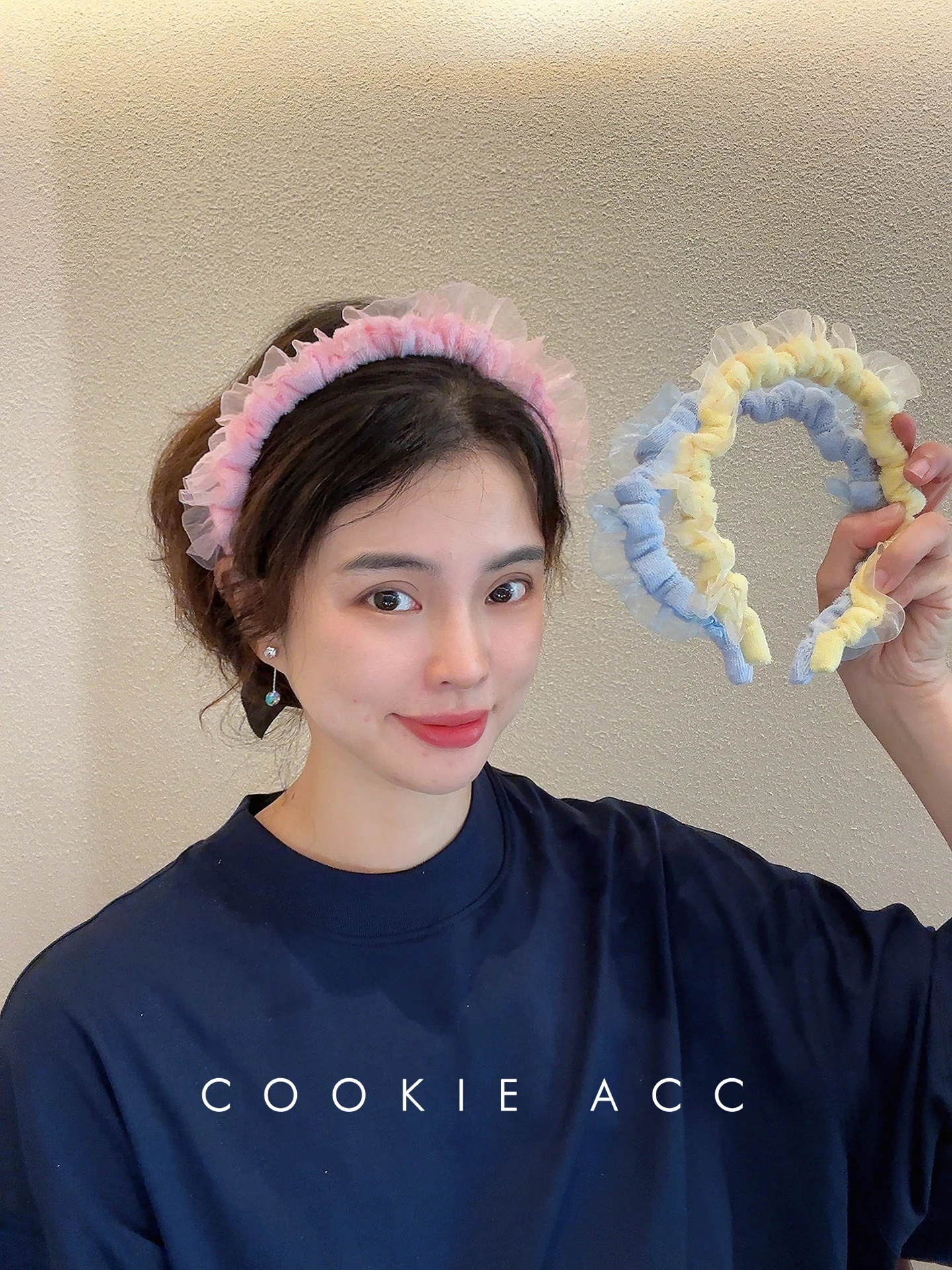 ファッショナブルな青黄色のプリーツヘアバンドハイ頭頂部クッキーブランド韓国スタイルの芸術的なヘアアクセサリー女性用