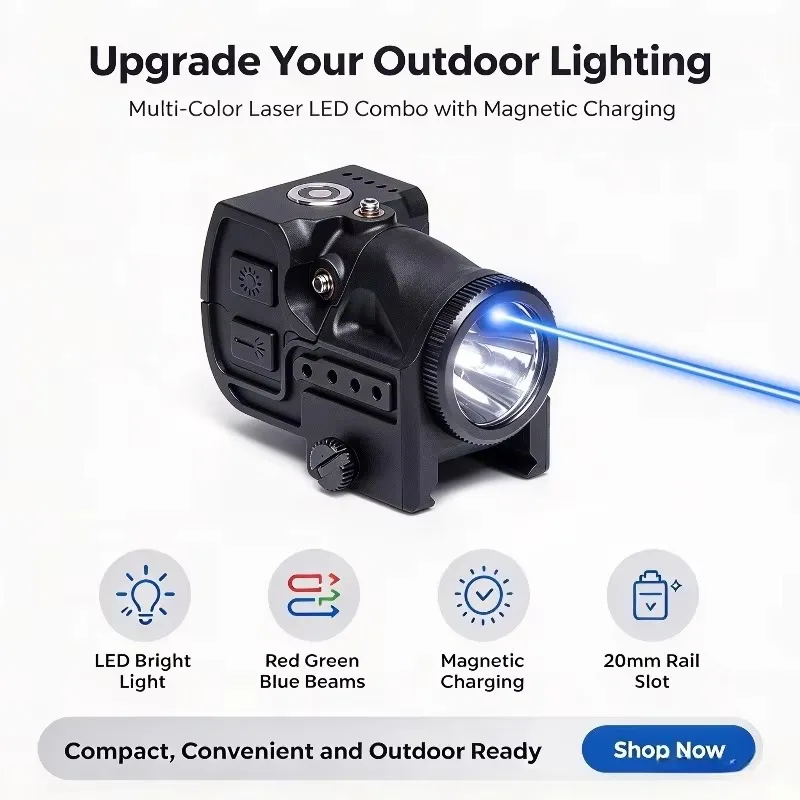 Magnetic Charging Multi Beam LED Combo Torch Red Green Blue Light Beams 20mm Rail Groove Outdoor Integrated Lighting Tool
