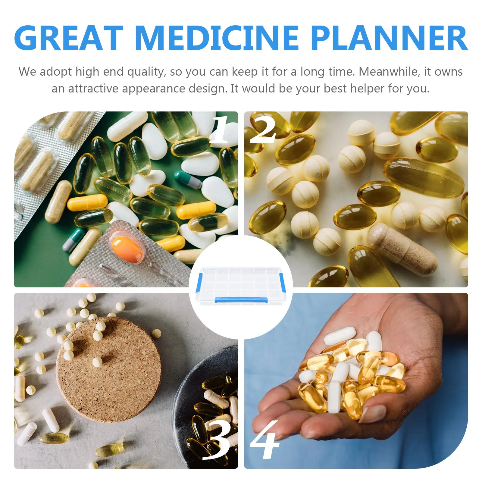 

Grid Plastic Medicine Storage Container Pill Organizer Portable Travel Case For Tablets Rings Beads Transparent Box With Divided