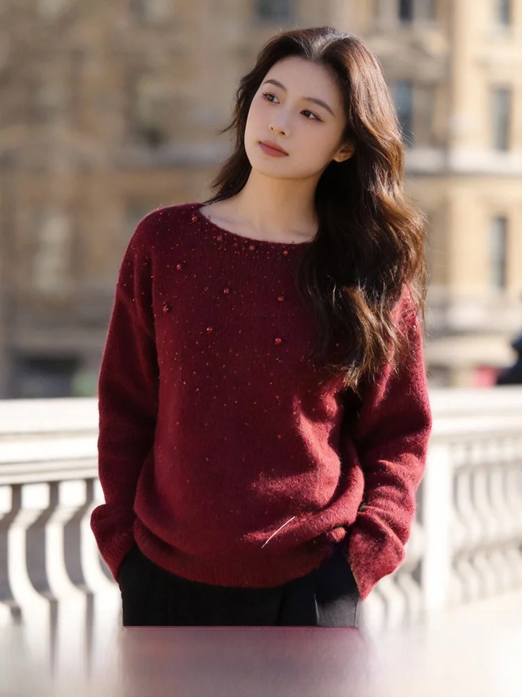 

Вязаный свитер больших размеров для весеннего сезона, с богатой отделкой, свободного кроя, с термотрансферным принтом в виде ромбов, повседневный, с круглым вырезом...