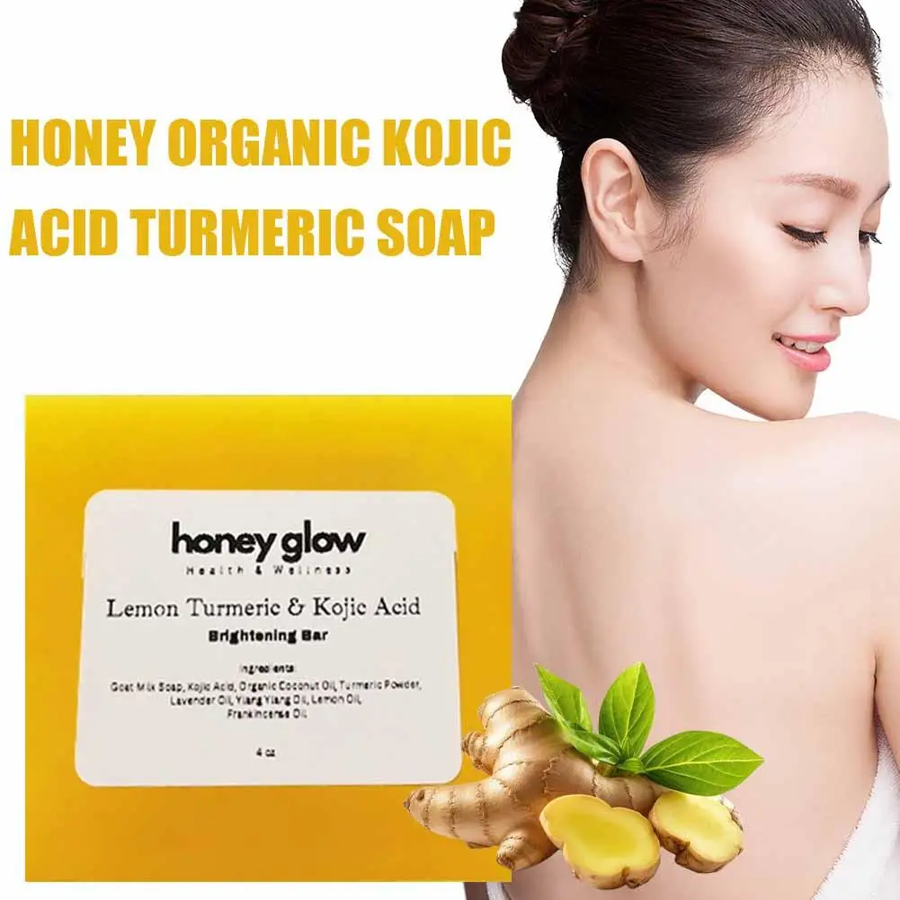 Lemon Turmeric Kojic Acid Brightening Soap Deeply Cleansing Body Skin Tone Rejuvenating Even Handmade Soap Glowing Exfoliat V0x6