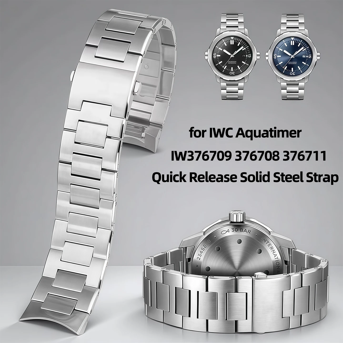 

22mm Quick Release Solid Steel Strap - High Quality for IWC Aquatimer IW376709 376708 376711 Men Watch Accessories